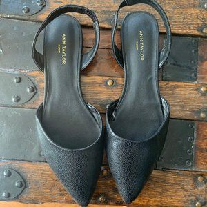 Ann Taylor Black Pointed Toed Slingback Flats